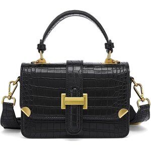 Women's A-black Leather Satchel Small Classy Crossbody Bag Purse Fashion Handbag